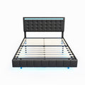 Queen Size Floating Bed Frame With Led Lights And Usb Charging,Modern Upholstered Platform Led Bed Frame,Black Black Pu