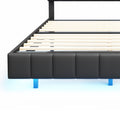Queen Size Floating Bed Frame With Led Lights And Usb Charging,Modern Upholstered Platform Led Bed Frame,Black Black Pu