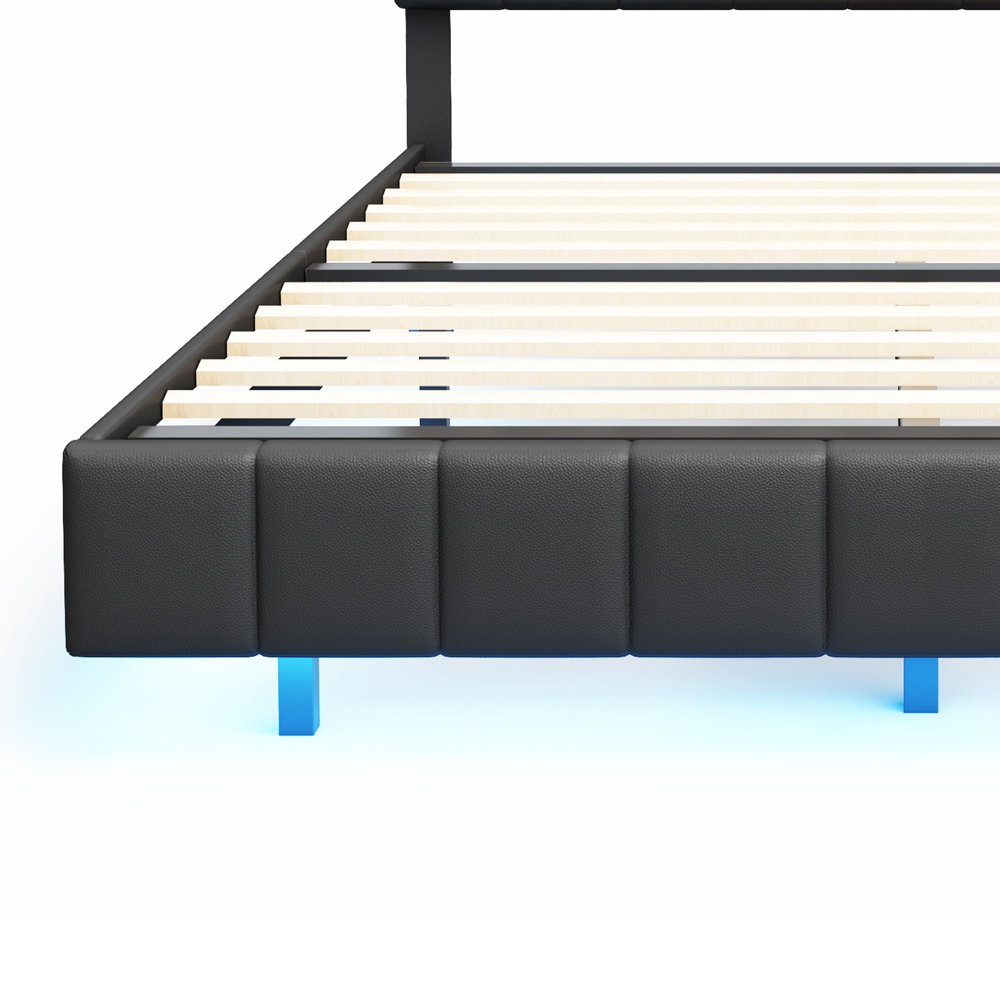 Queen Size Floating Bed Frame With Led Lights And Usb Charging,Modern Upholstered Platform Led Bed Frame,Black Black Pu