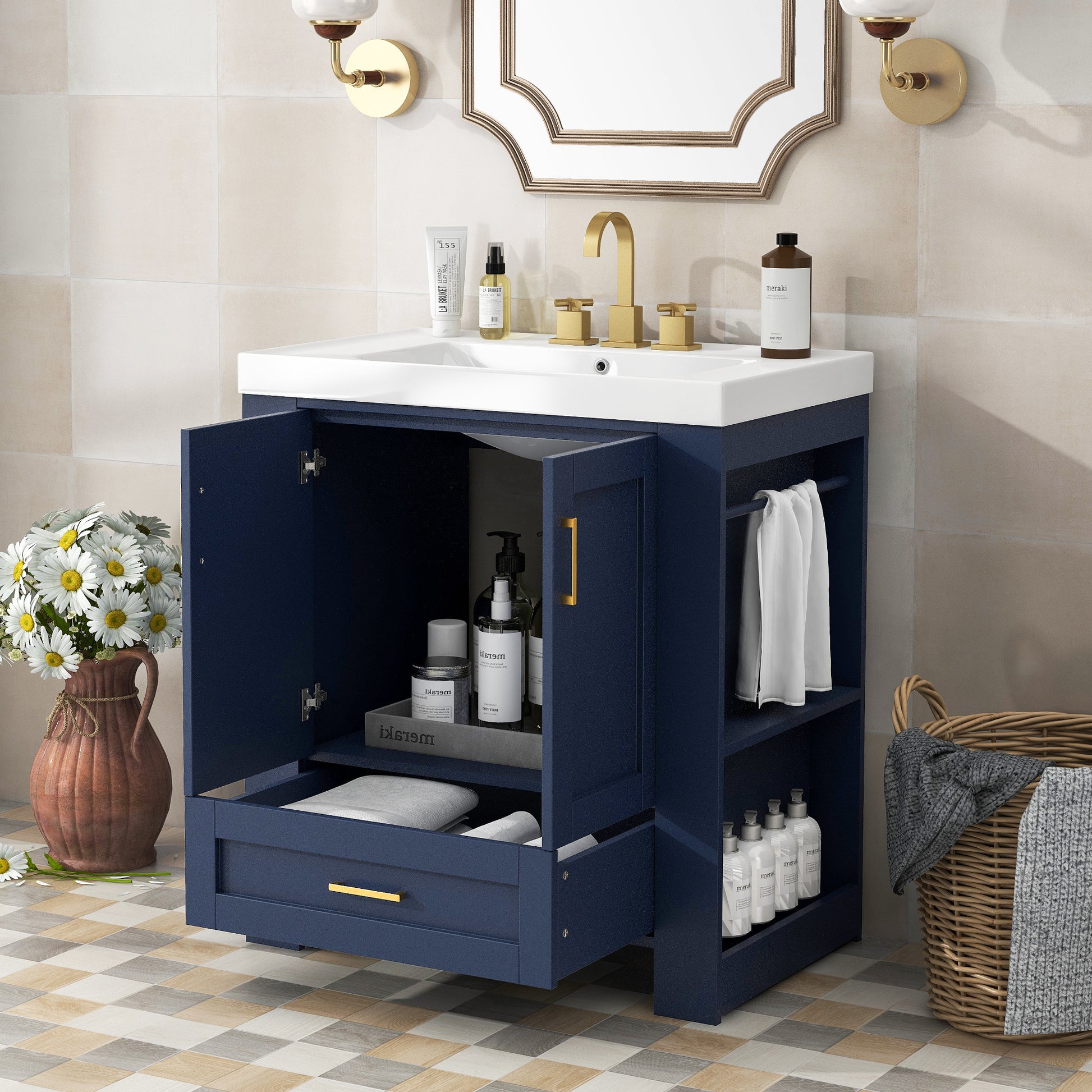 30'' Bathroom Vanity with Seperate Basin Sink, Modern 1-blue-2-3-24 to 31 in-soft close