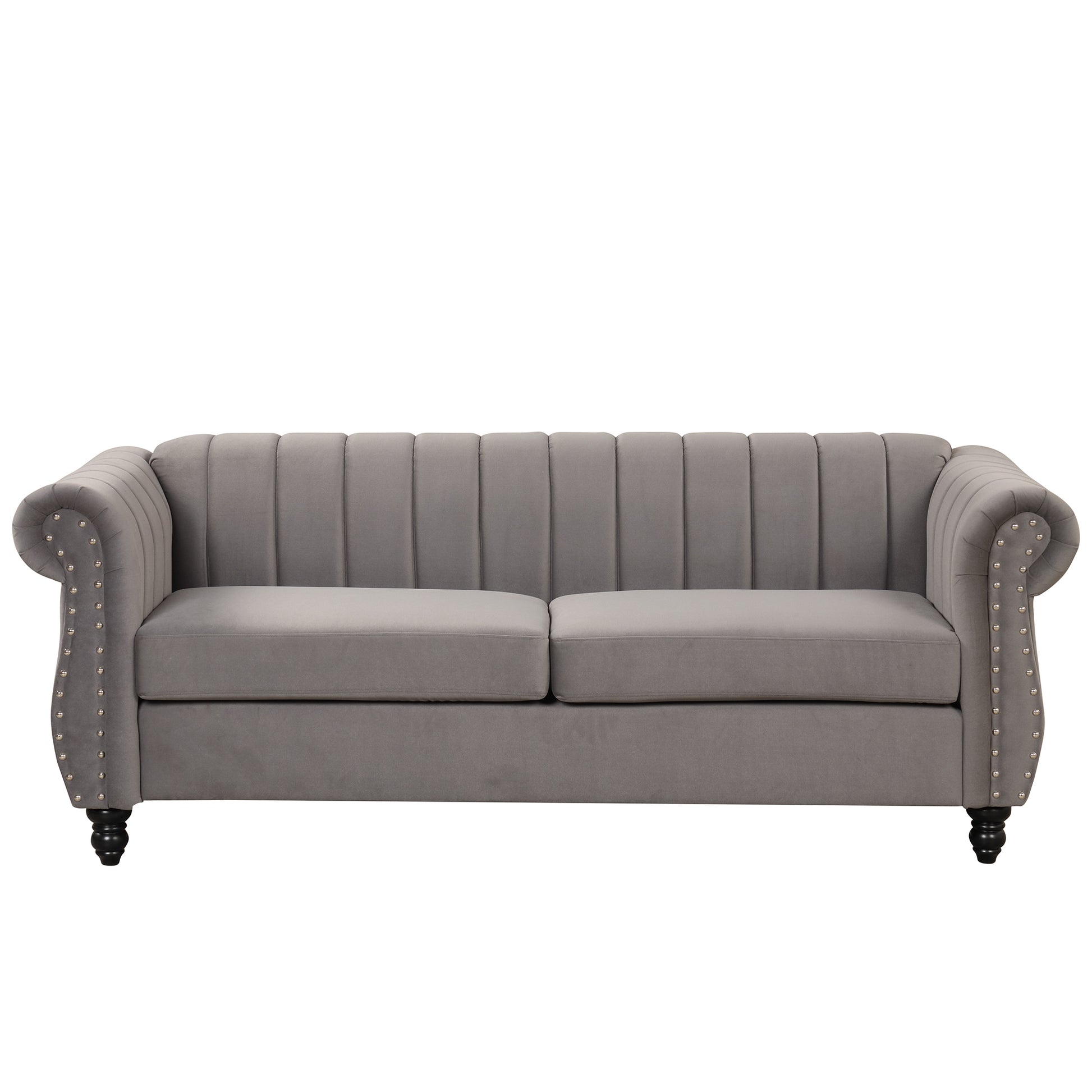 82.5" Modern Sofa Dutch Fluff Upholstered Sofa With Solid Wood Legs, Buttoned Tufted Backrest,Gray Gray Foam Polyester