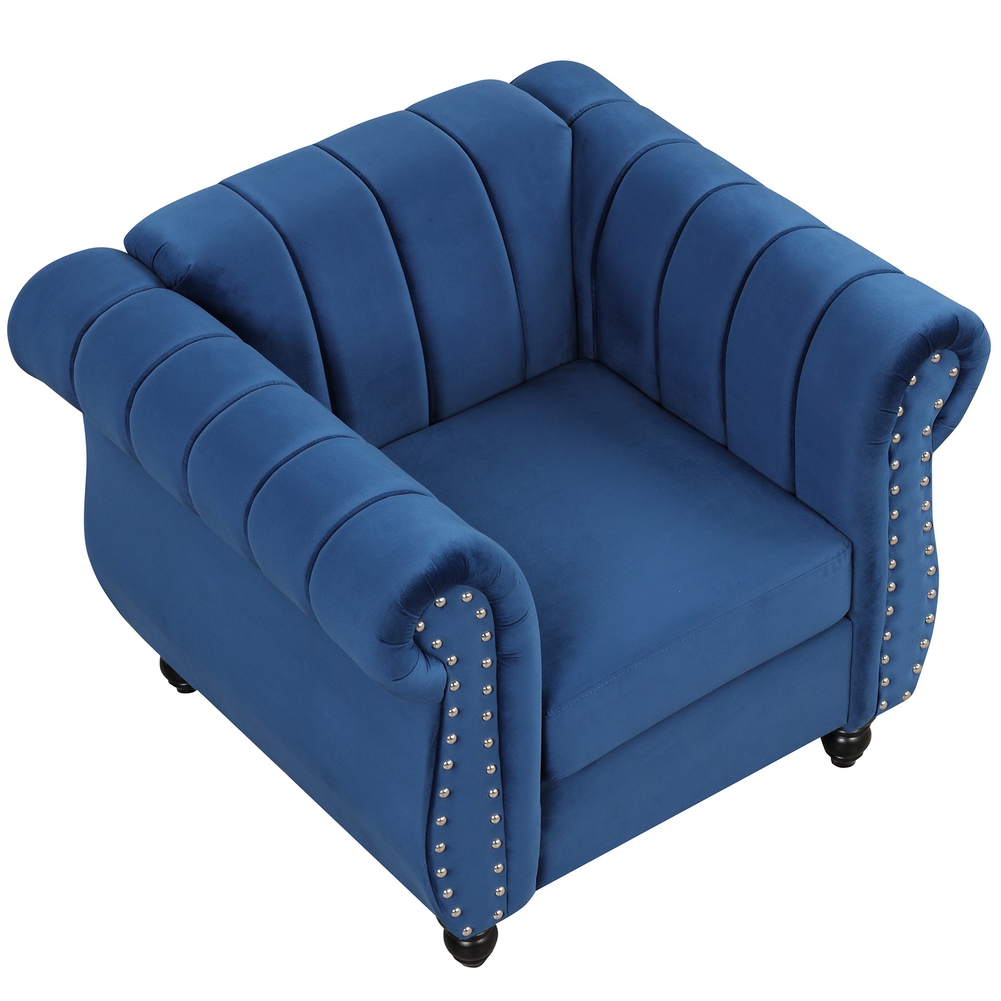 39" Modern Sofa Dutch Fluff Upholstered Sofa With Solid Wood Legs, Buttoned Tufted Backrest,Blue Blue Foam Polyester