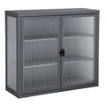 Retro Style Haze Double Glass Door Wall Cabinet With Detachable Shelves For Office, Dining Room,Living Room, Kitchen And Bathroom Grey Color Old Item Code W687102315 Wall Mounted 1 2 Shelves Powder Coated Gray Bathroom Glass Doors Tempered Glass Sheet