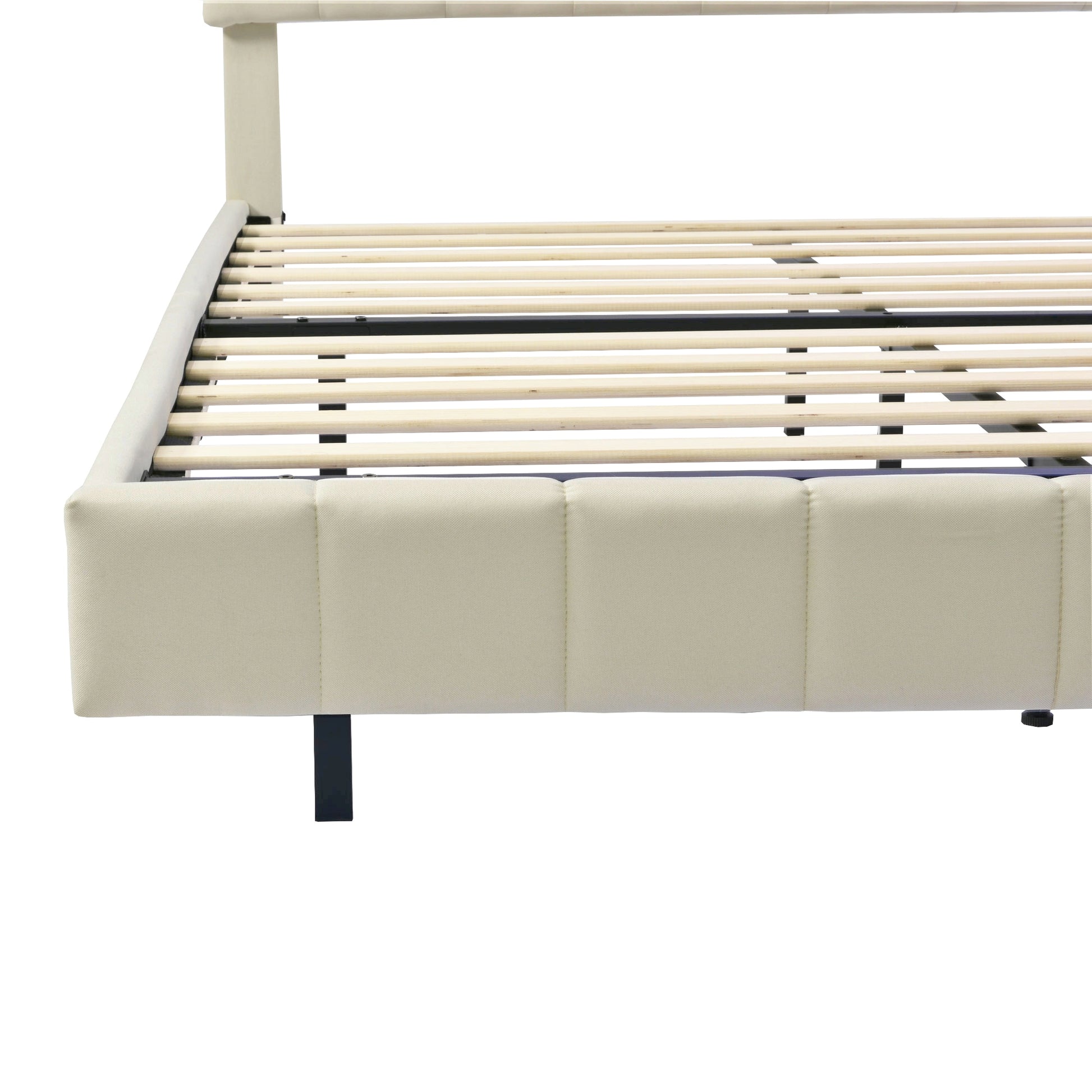 Queen Size Floating Bed Frame With Led Lights And Usb Charging,Modern Upholstered Platform Led Bed Frame,Beige Beige Linen