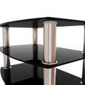 5 Tier Tempered Glass Side Table Stainless Steel Frame End Table For Living Room, Bedroom, Black Black Tempered Glass