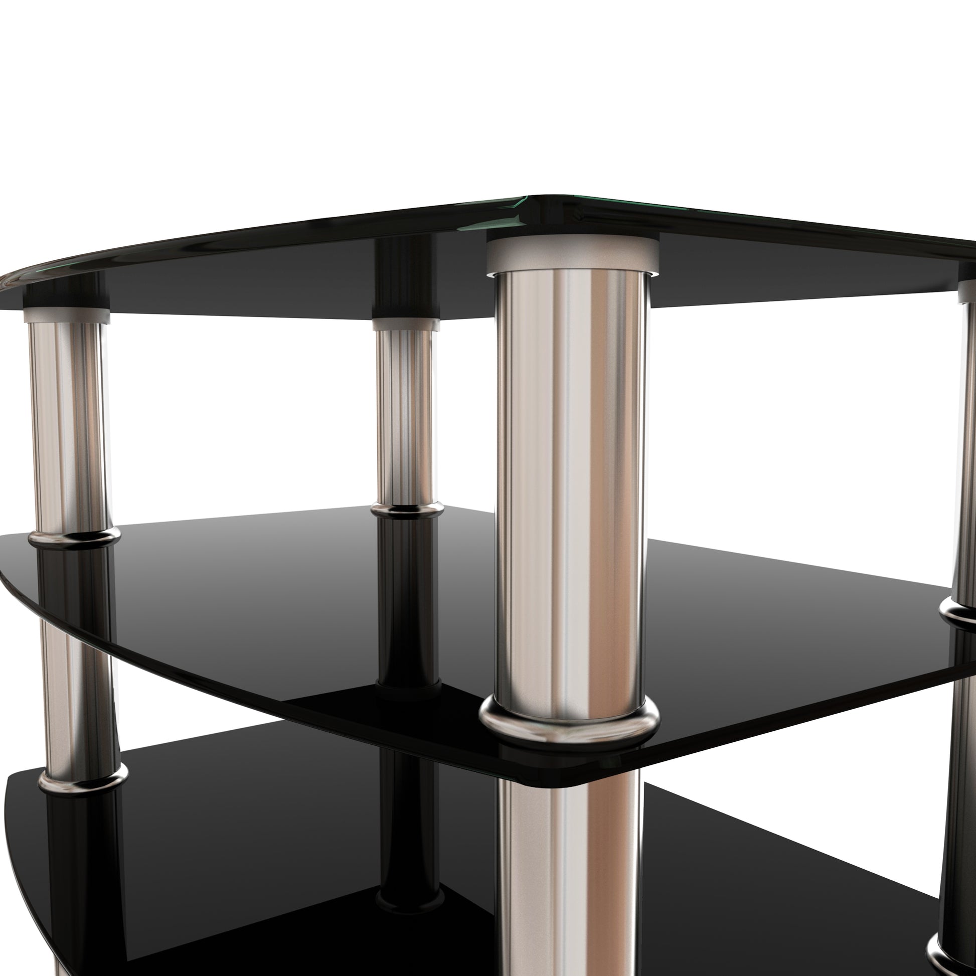 5 Tier Tempered Glass Side Table Stainless Steel Frame End Table For Living Room, Bedroom, Black Black Tempered Glass