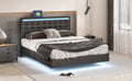 Queen Size Floating Bed Frame With Led Lights And Usb Charging,Modern Upholstered Platform Led Bed Frame,Black Black Pu