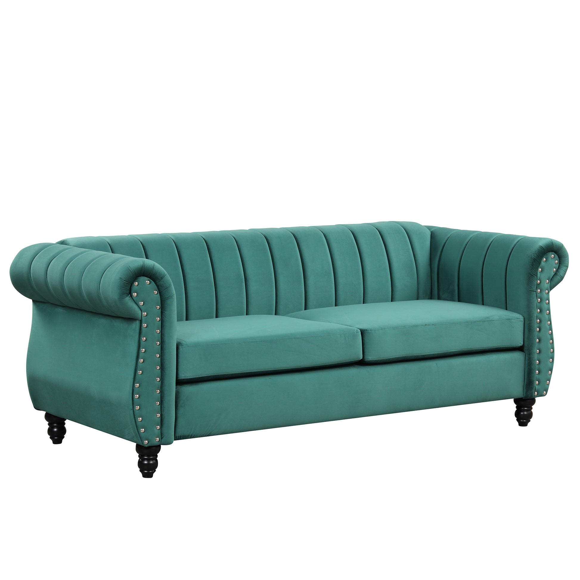 82.5" Modern Sofa Dutch Fluff Upholstered Sofa With Solid Wood Legs, Buttoned Tufted Backrest,Green Green Foam Polyester