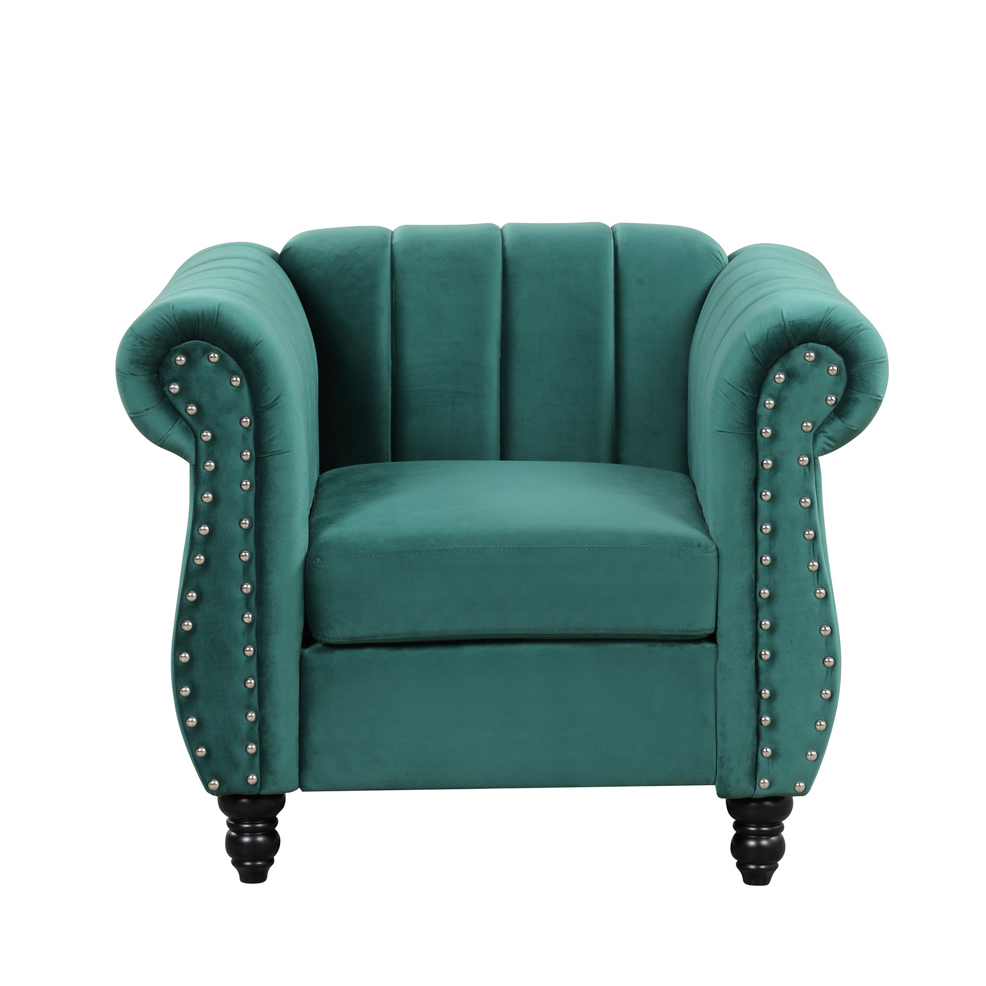 39" Modern Sofa Dutch Fluff Upholstered Sofa With Solid Wood Legs, Buttoned Tufted Backrest,Green Green Foam Polyester