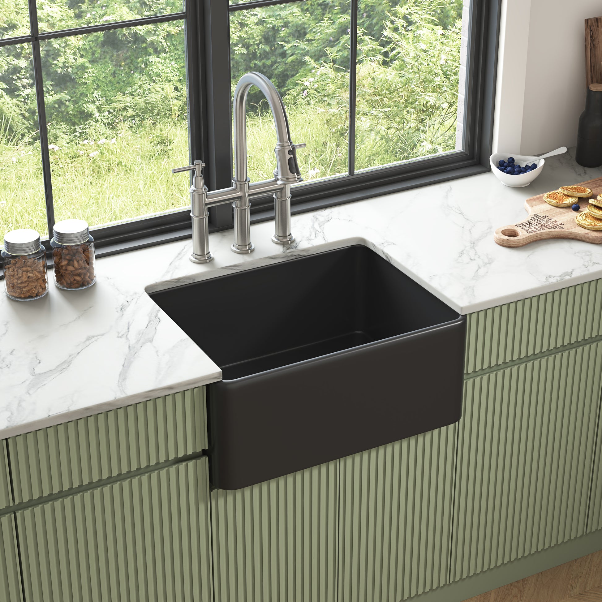 Inch White Farmhouse Sink Deep Apron Sink Undermount Farmhouse Kitchen Sink Single Farm Sink Matt Black Ceramic