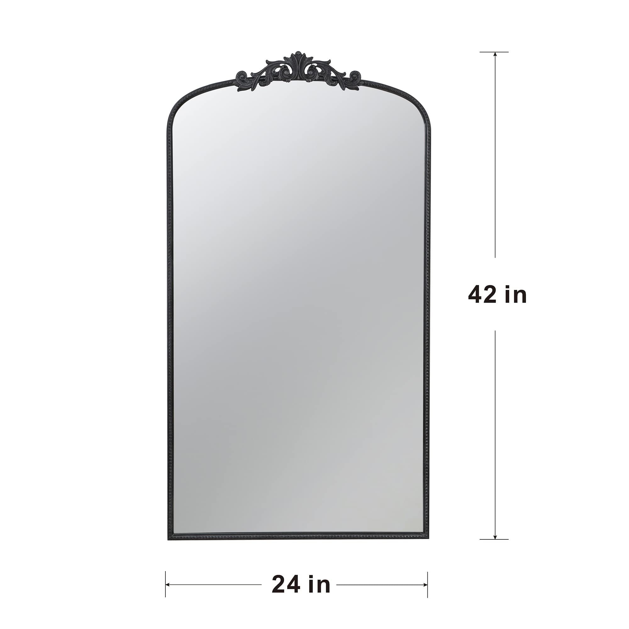 24"X 42" Classic Design Mirror With And Baroque Inspired Frame For Bathroom, Entryway Console Lean Against Wall Black Mdf Glass