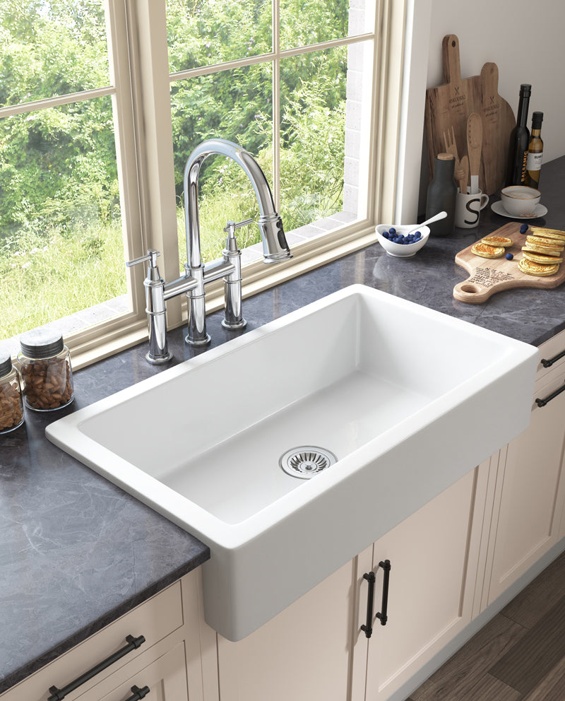 White Farmhouse Sink Deep Apron Sink Undermount Farmhouse Kitchen Sink Single Farm Sink White Ceramic