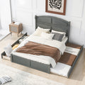 Wood Queen Size Platform Bed With Twin Size Trundle And 2 Drawers, Antique Gray Box Spring Not Required Queen Antique Gray Wood Bedroom Bed Frame Solid Wood Mdf