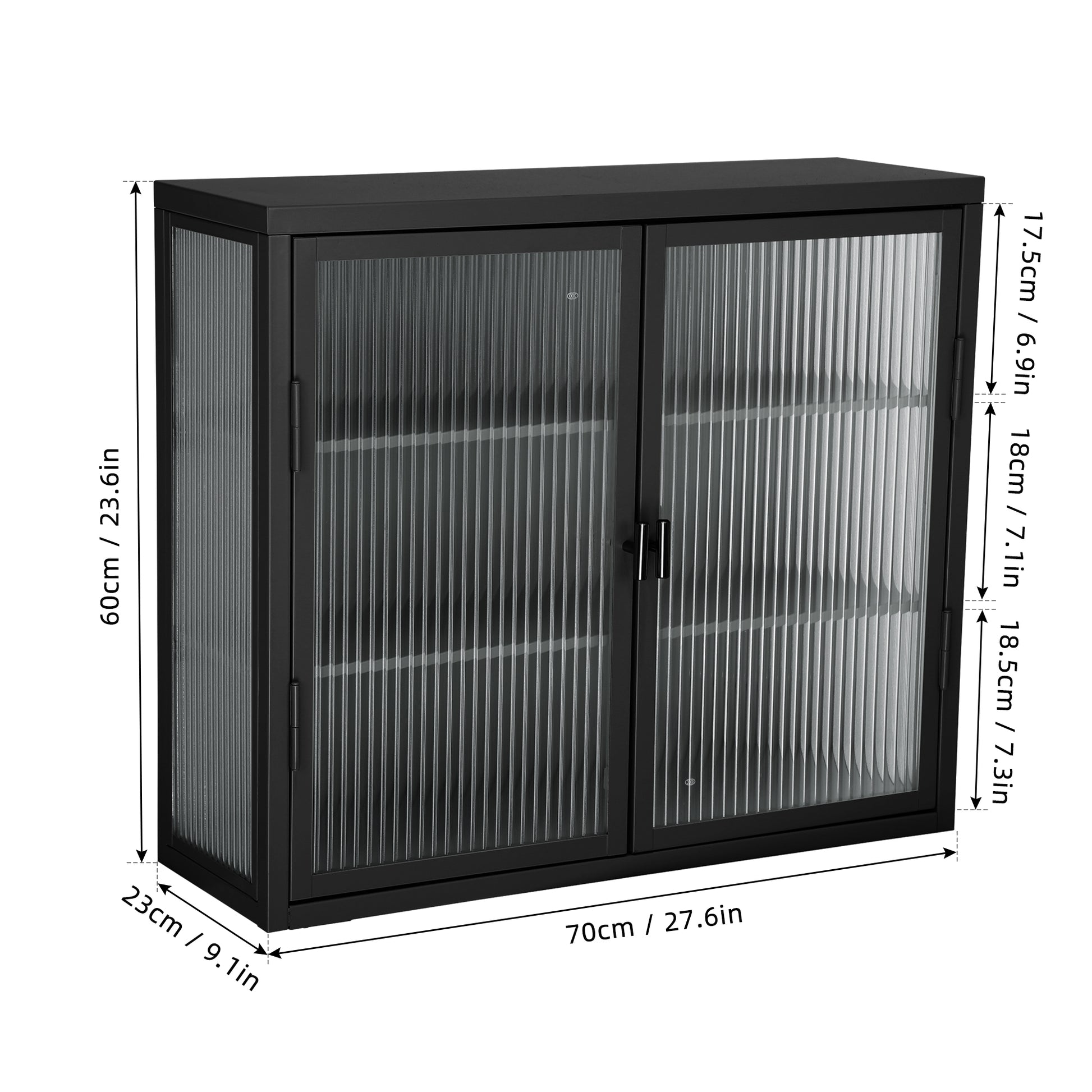 Retro Style Haze Double Glass Door Wall Cabinet With Detachable Shelves For Office, Dining Room,Living Room, Kitchen And Bathroom Black Old Item Code W68751723 Wall Mounted 1 2 Shelves Powder Coated Black Bathroom Glass Doors Tempered Glass Sheet Metal