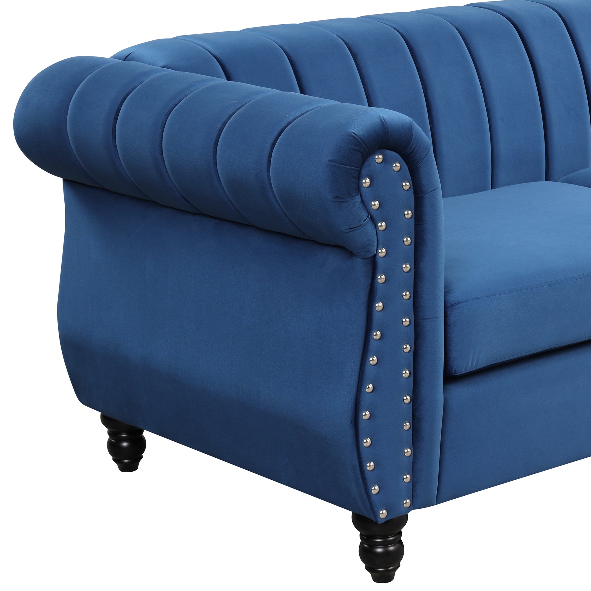 51" Modern Sofa Dutch Fluff Upholstered Sofa With Solid Wood Legs, Buttoned Tufted Backrest,Blue Blue Foam Polyester