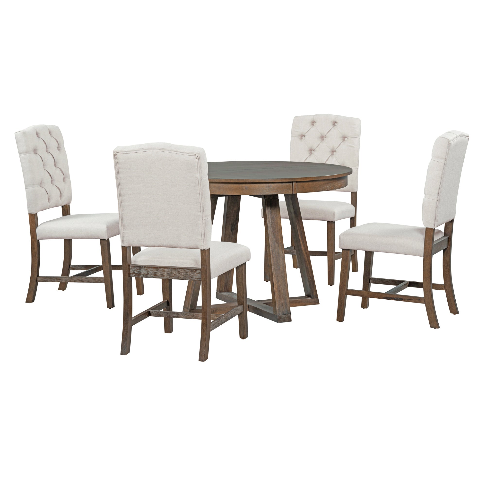 5 Piece Retro Functional Dining Set, Round Table walnut-solid wood