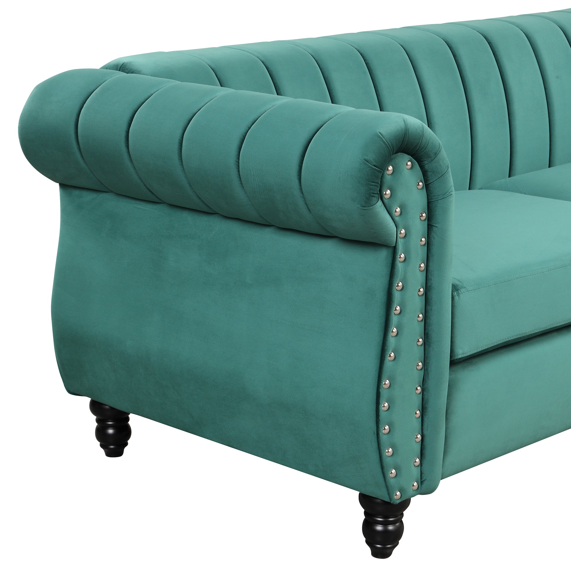 82.5" Modern Sofa Dutch Fluff Upholstered Sofa With Solid Wood Legs, Buttoned Tufted Backrest,Green Green Foam Polyester