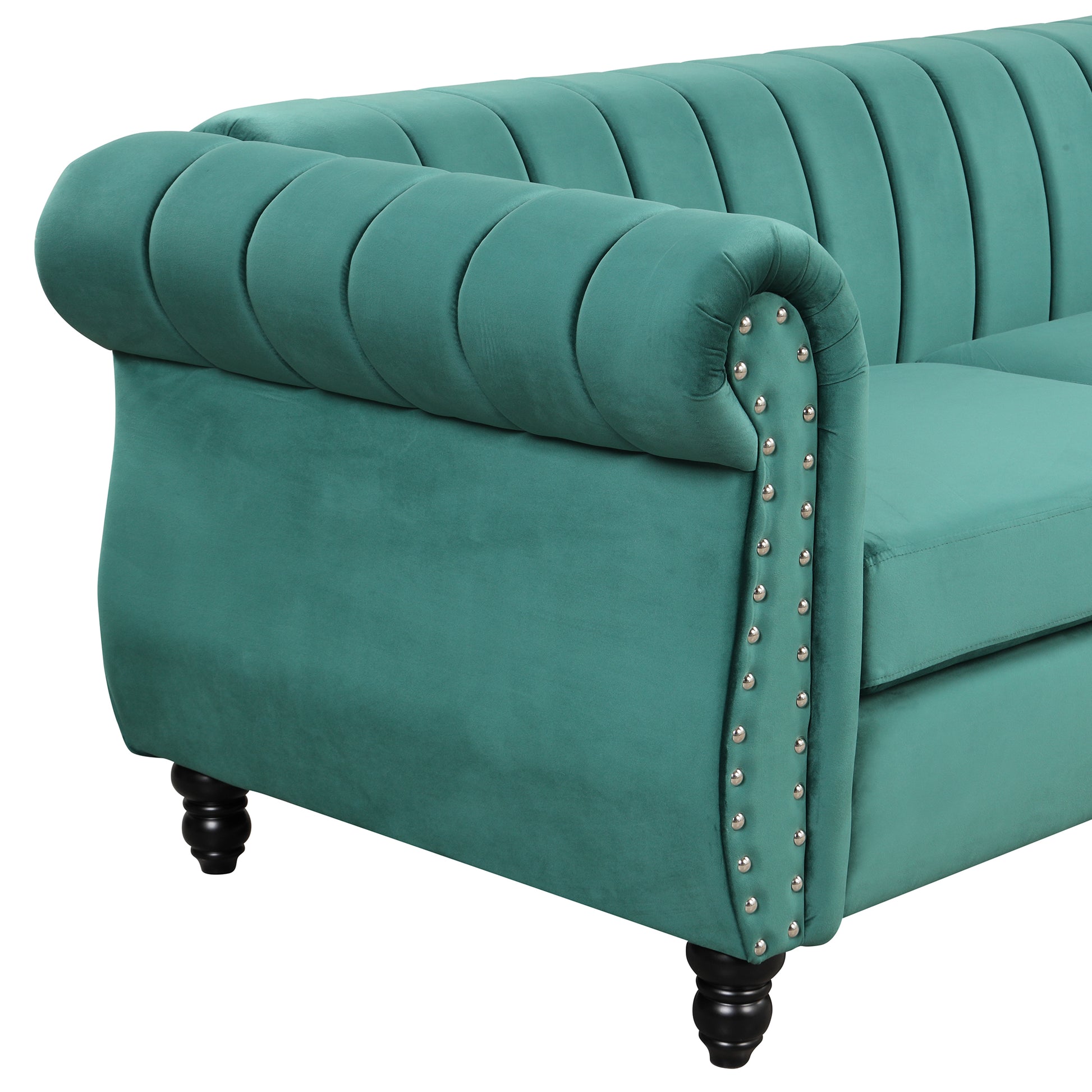 51" Modern Sofa Dutch Fluff Upholstered Sofa With Solid Wood Legs, Buttoned Tufted Backrest,Green Green Foam Polyester