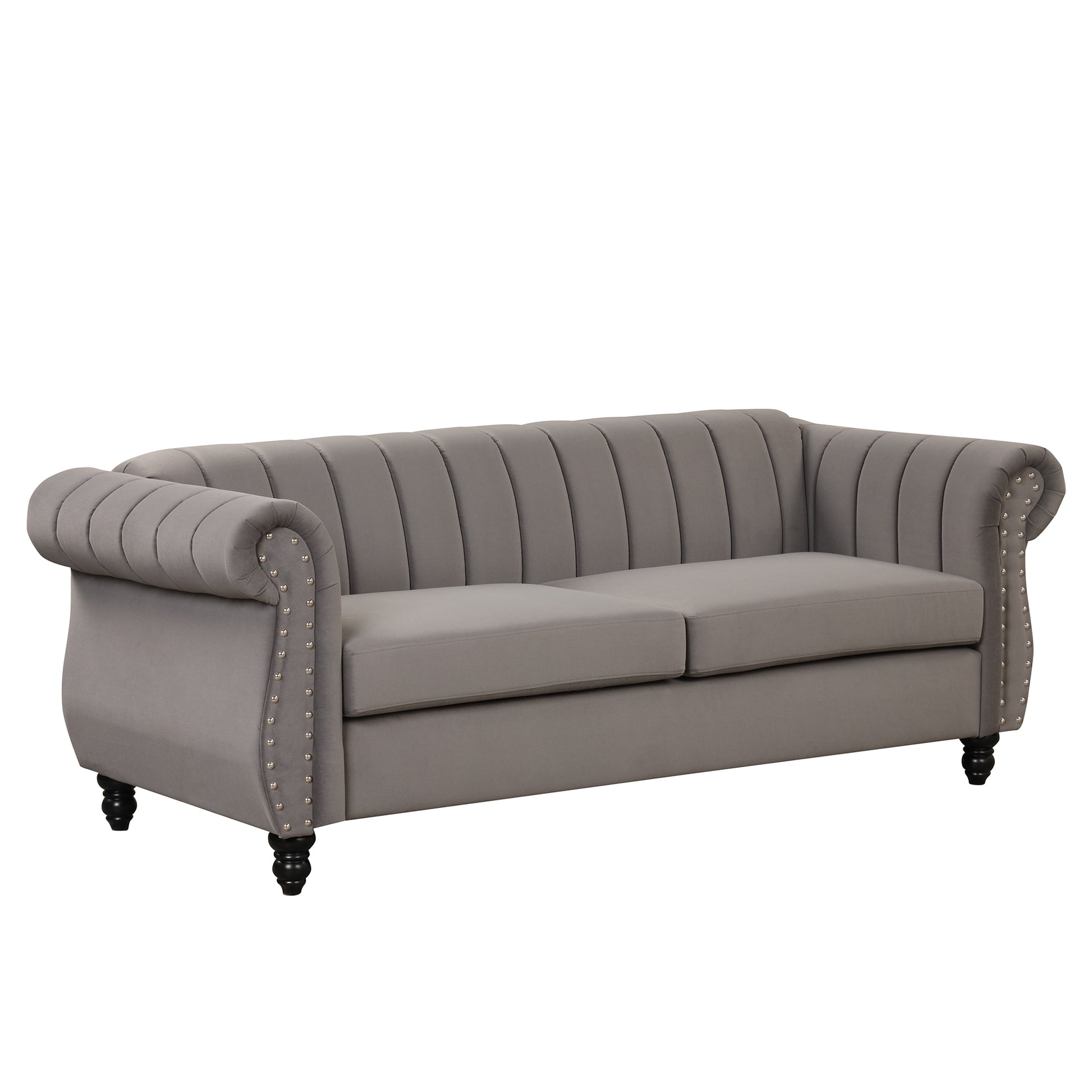 82.5" Modern Sofa Dutch Fluff Upholstered Sofa With Solid Wood Legs, Buttoned Tufted Backrest,Gray Gray Foam Polyester