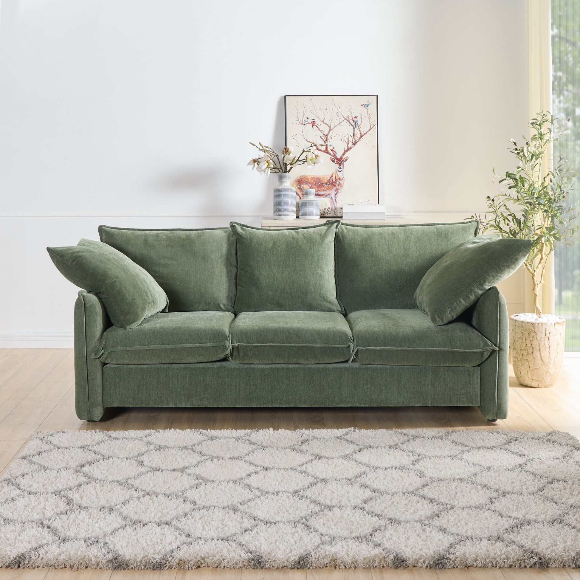 Not Available On Mid Century Sofa 3 Seater Cozy Couch For Living Room Apartment Lounge Bedroom, Green Green Polyester