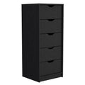 Basilea 5 Drawers Tall Dresser, Pull Out System Black Black Bedroom Modern Particle Board Particle Board