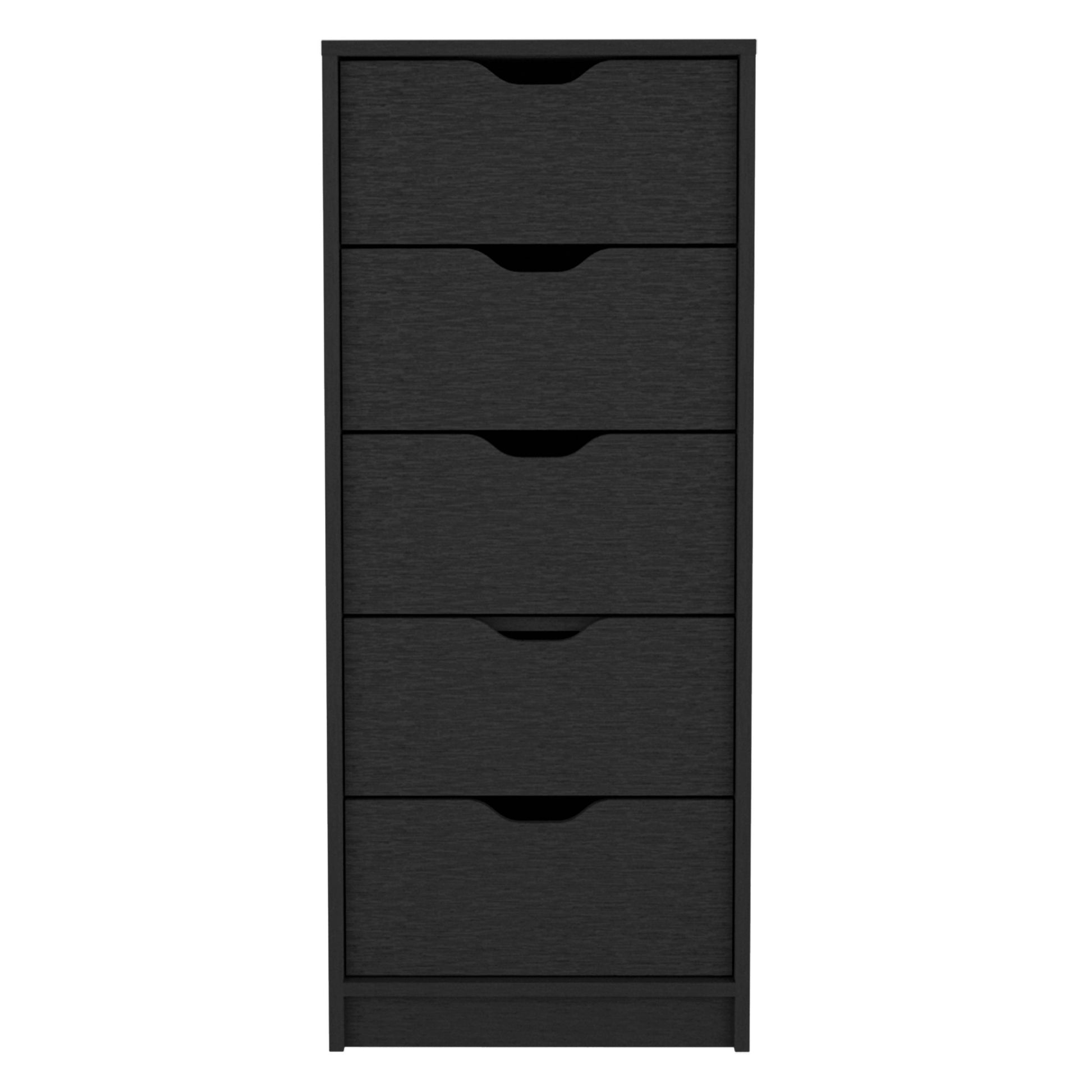 Basilea 5 Drawers Tall Dresser, Pull Out System Black Black Bedroom Modern Particle Board Particle Board