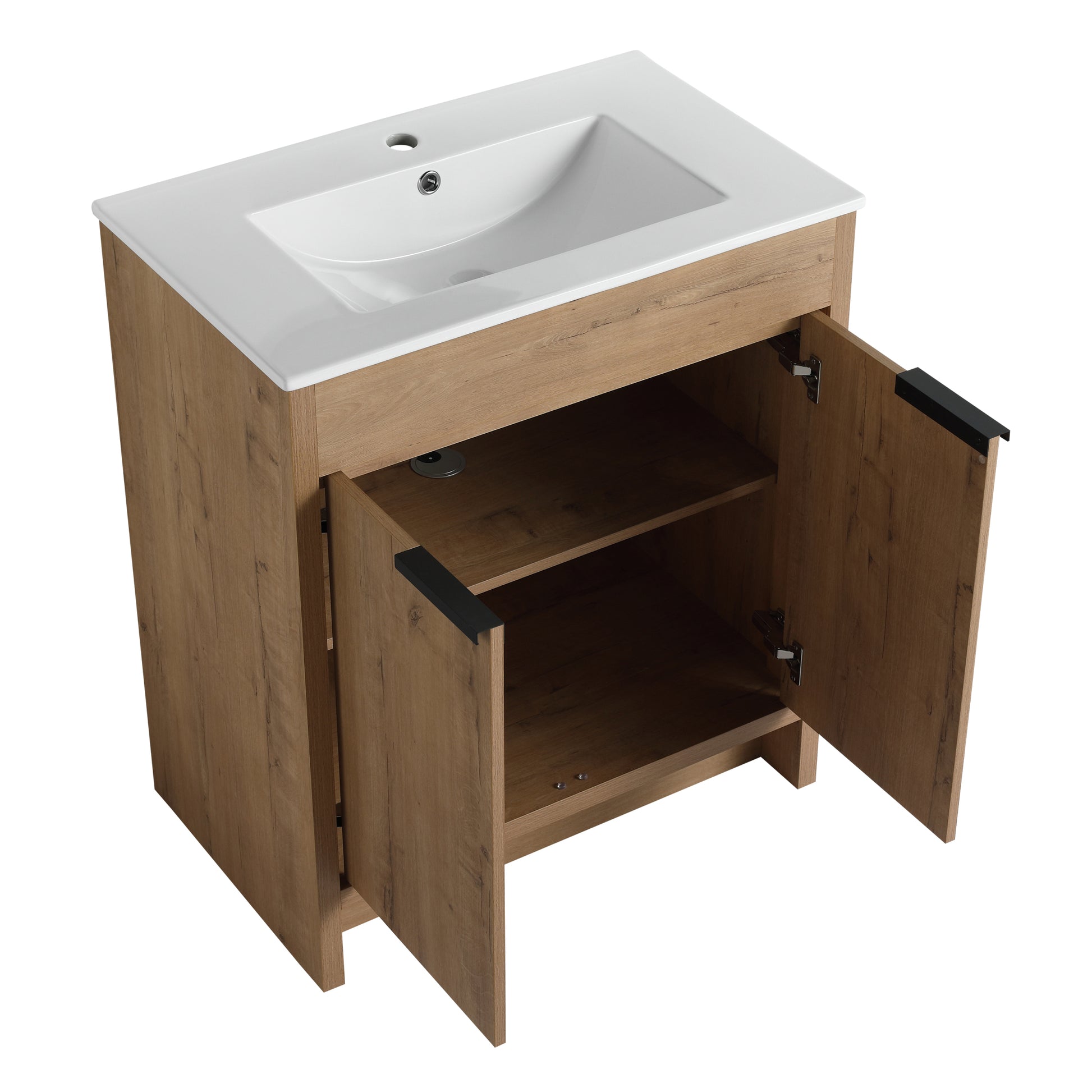 30" Freestanding Bathroom Vanity with White Ceramic imitative