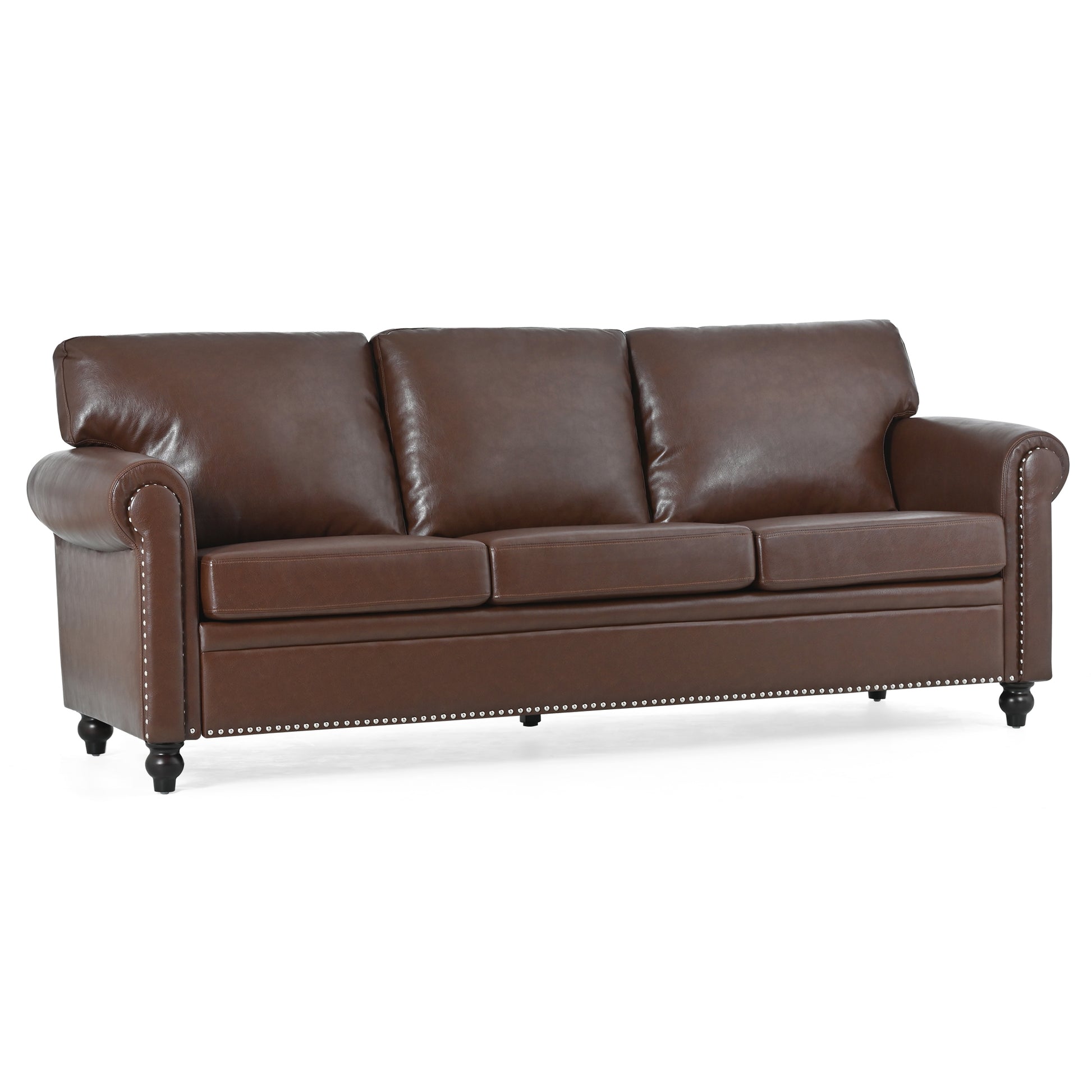3 Seater Sofa. Brown Pu Foam Fabric