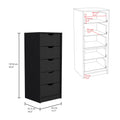 Basilea 5 Drawers Tall Dresser, Pull Out System Black Black Bedroom Modern Particle Board Particle Board