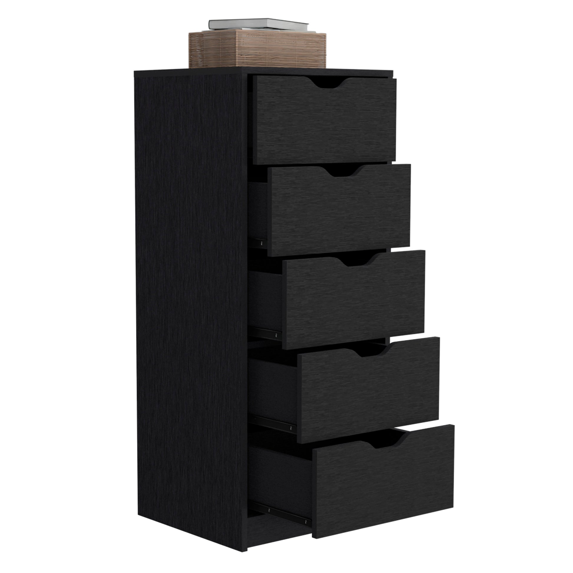 Basilea 5 Drawers Tall Dresser, Pull Out System Black Black Bedroom Modern Particle Board Particle Board