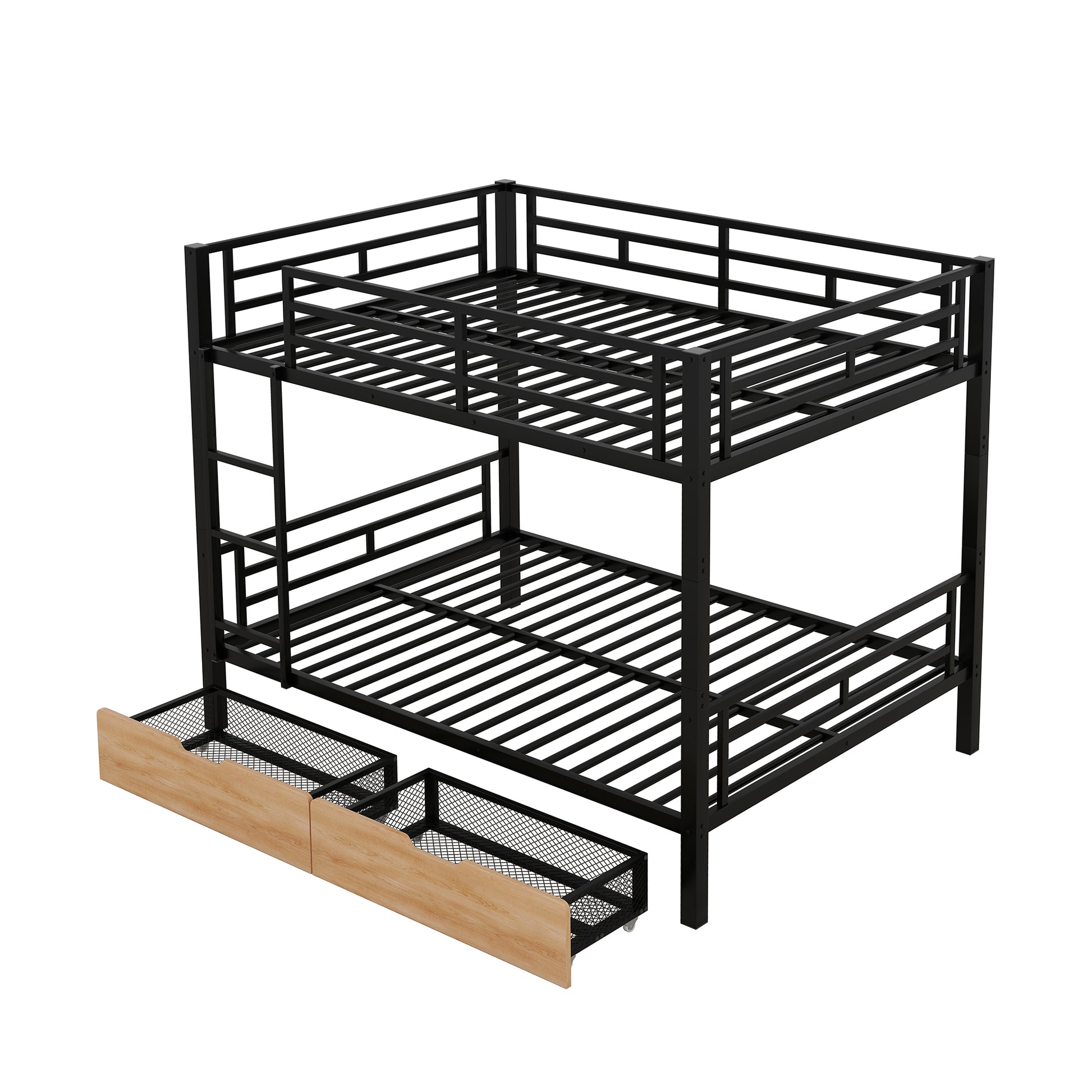 Metal Full Size Convertible Bunk Bed With 2 Drawers, Black Box Spring Not Required Full Black Metal Bedroom Bed Frame Metal & Wood