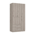 Austral 3 Door Armoire With Two Drawers, Shelves, And Hanging Rod Light Gray Light Gray Particle Board