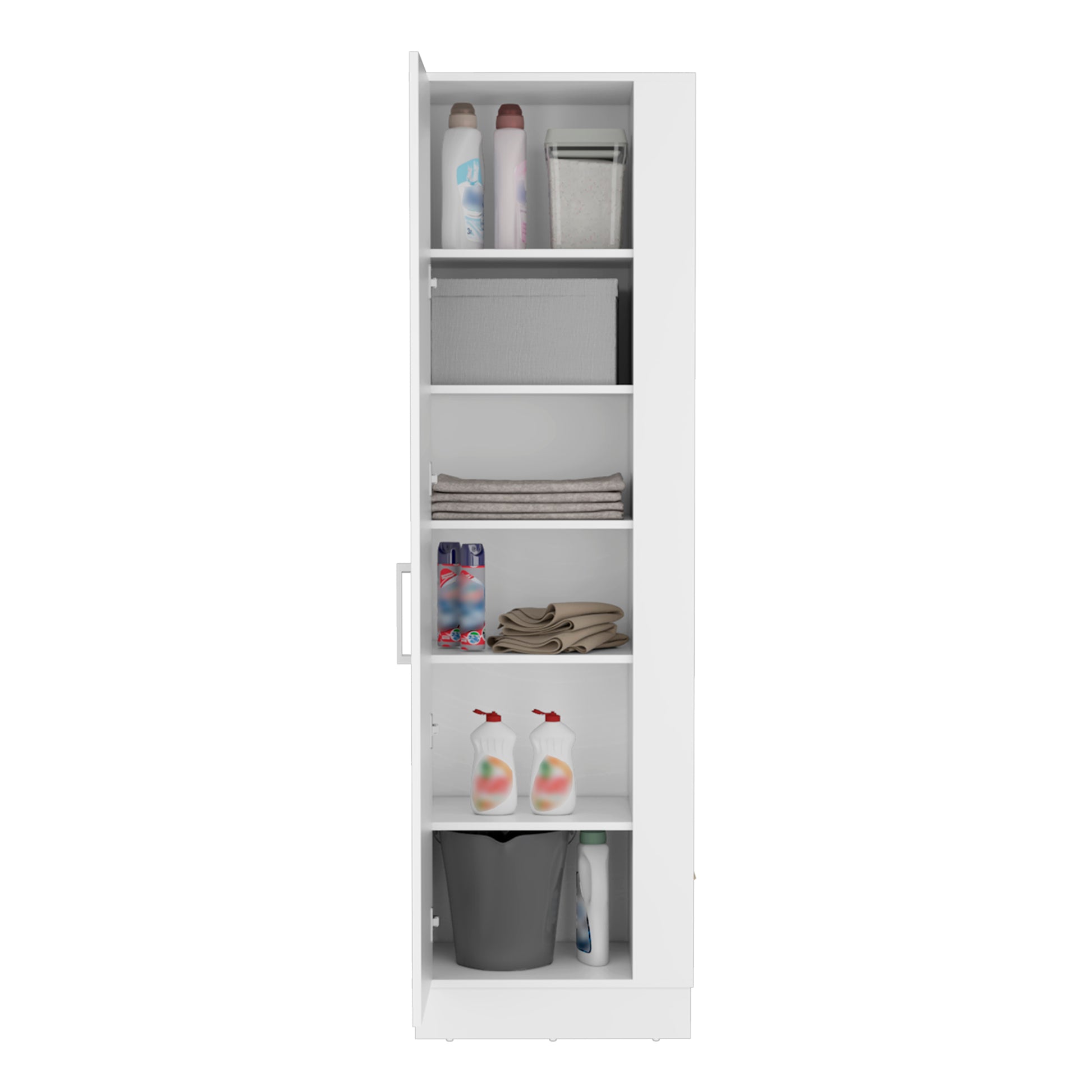 Lilo Storage Cabinet, Broom Hangers, Internal Shelves White Vertical Natural White White Dining Room Modern Particle Board Particle Board