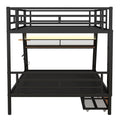 Full Size Metal Bunk Bed With Built In Desk, Light And 2 Drawers, Black Box Spring Not Required Full Black Metal Bedroom Bunk Metal & Wood