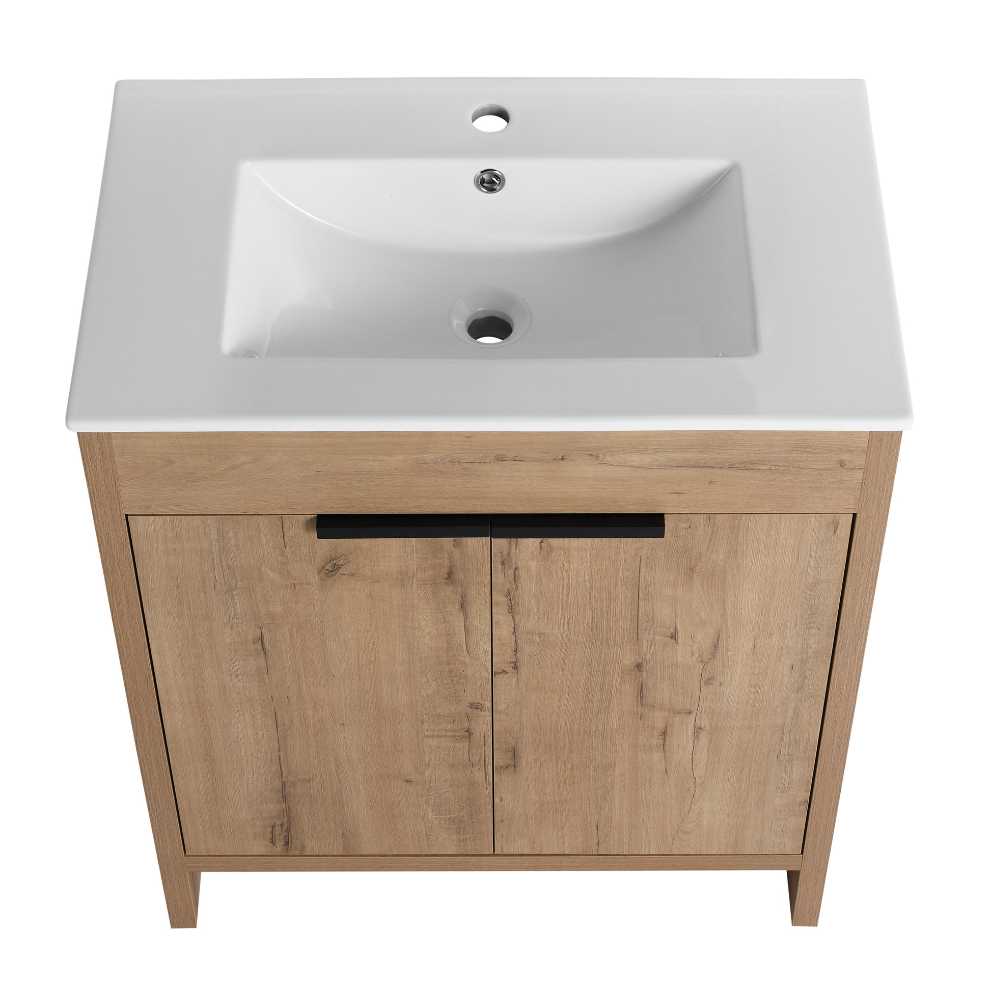 30" Freestanding Bathroom Vanity With White Ceramic Sink & 2 Soft Close Cabinet Doors Kd Packing ,Bvb02430Imo Bl9075B Imitative Oak 2 Bathroom Freestanding Modern Plywood