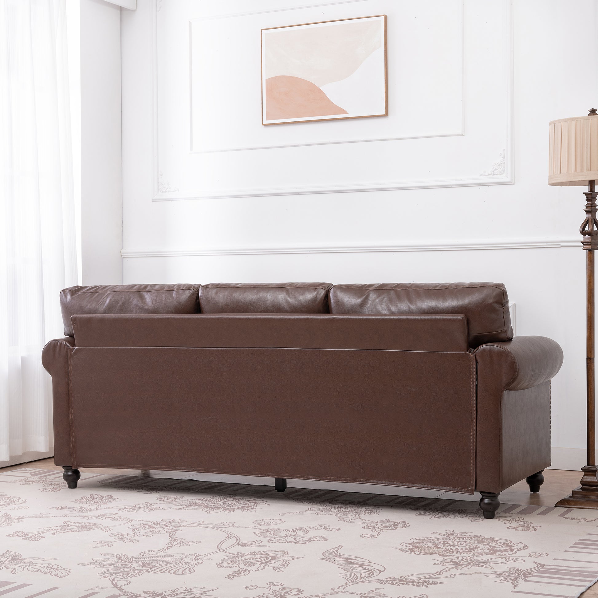 3 Seater Sofa. Brown Pu Foam Fabric