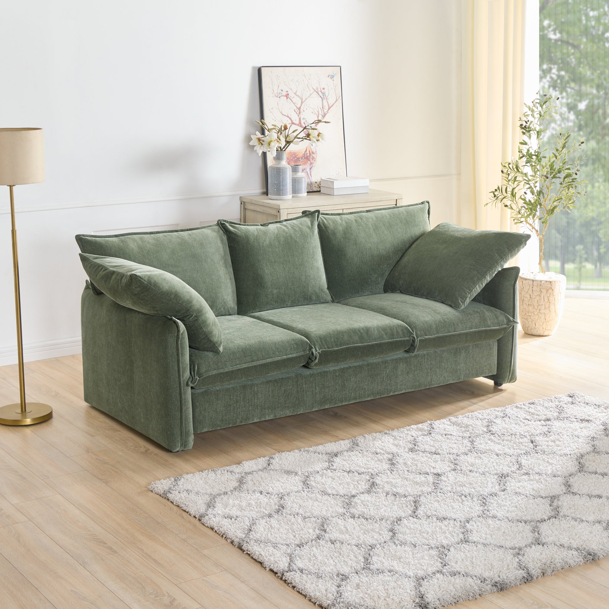 Not Available On Mid Century Sofa 3 Seater Cozy Couch For Living Room Apartment Lounge Bedroom, Green Green Polyester