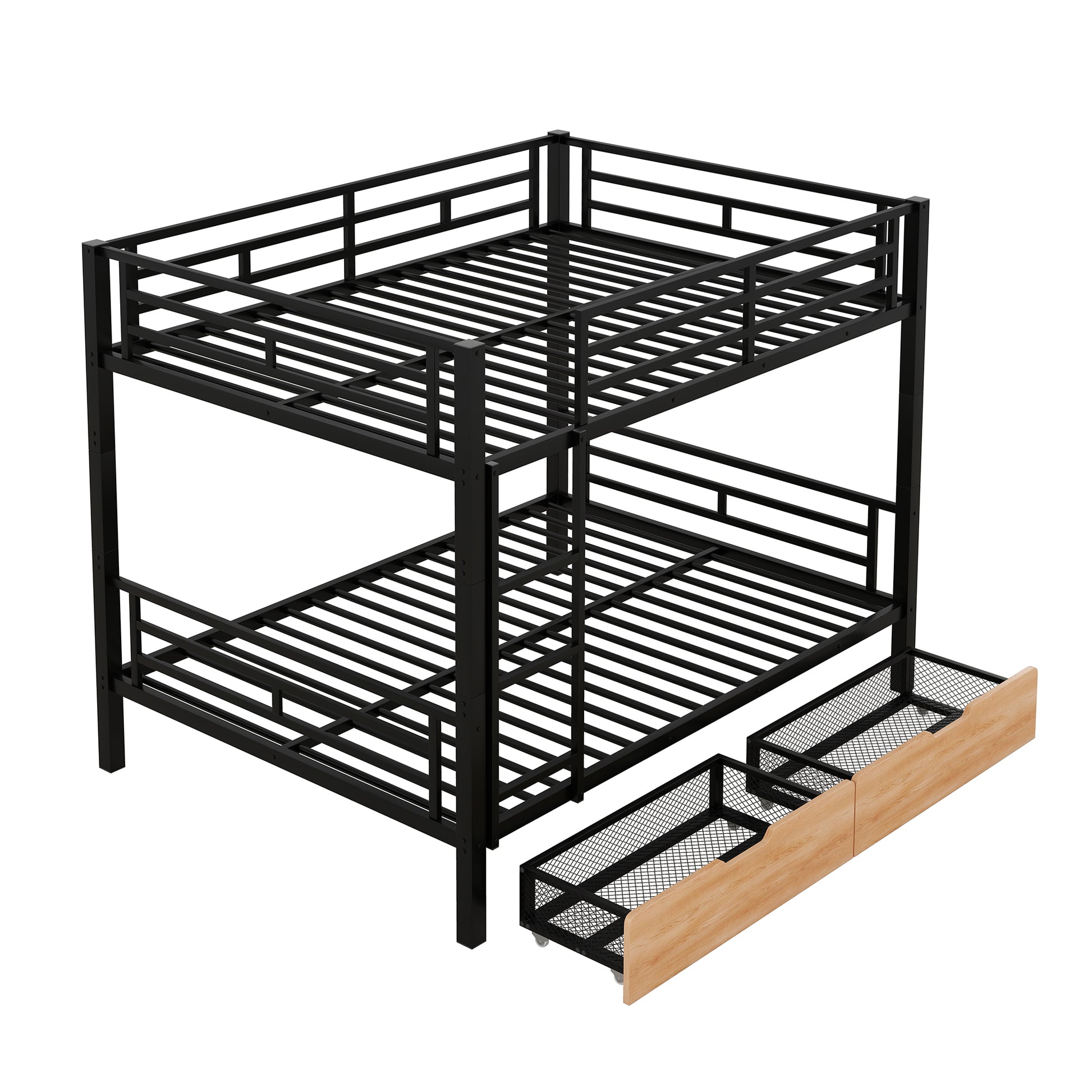 Metal Full Size Convertible Bunk Bed With 2 Drawers, Black Box Spring Not Required Full Black Metal Bedroom Bed Frame Metal & Wood