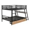 Full Size Metal Bunk Bed With Built In Desk, Light And 2 Drawers, Black Box Spring Not Required Full Black Metal Bedroom Bunk Metal & Wood