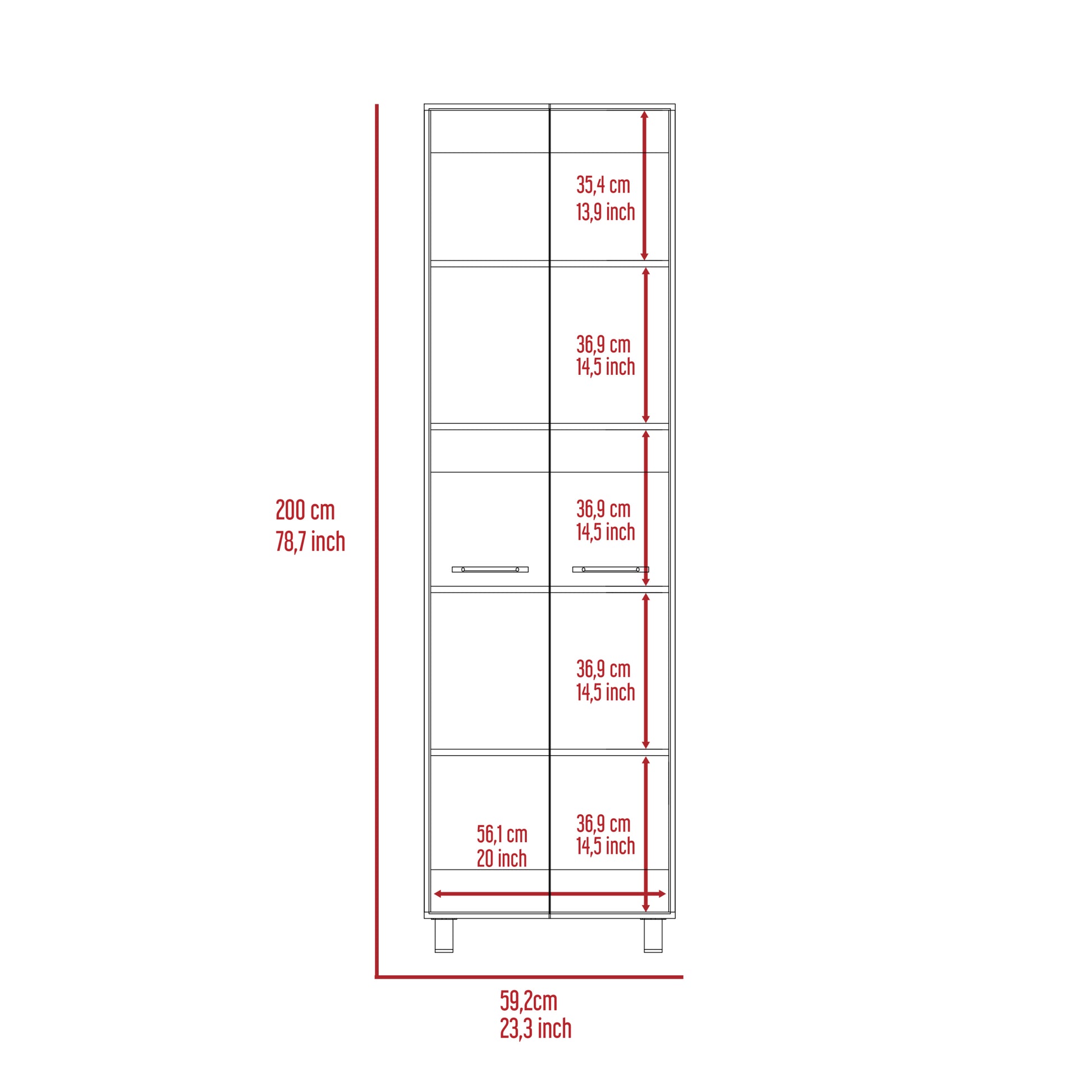 Baleare Pantry Cabinet, Five Interior Shelves, Four Legs White Freestanding White Kitchen Modern Particle Board Particle Board