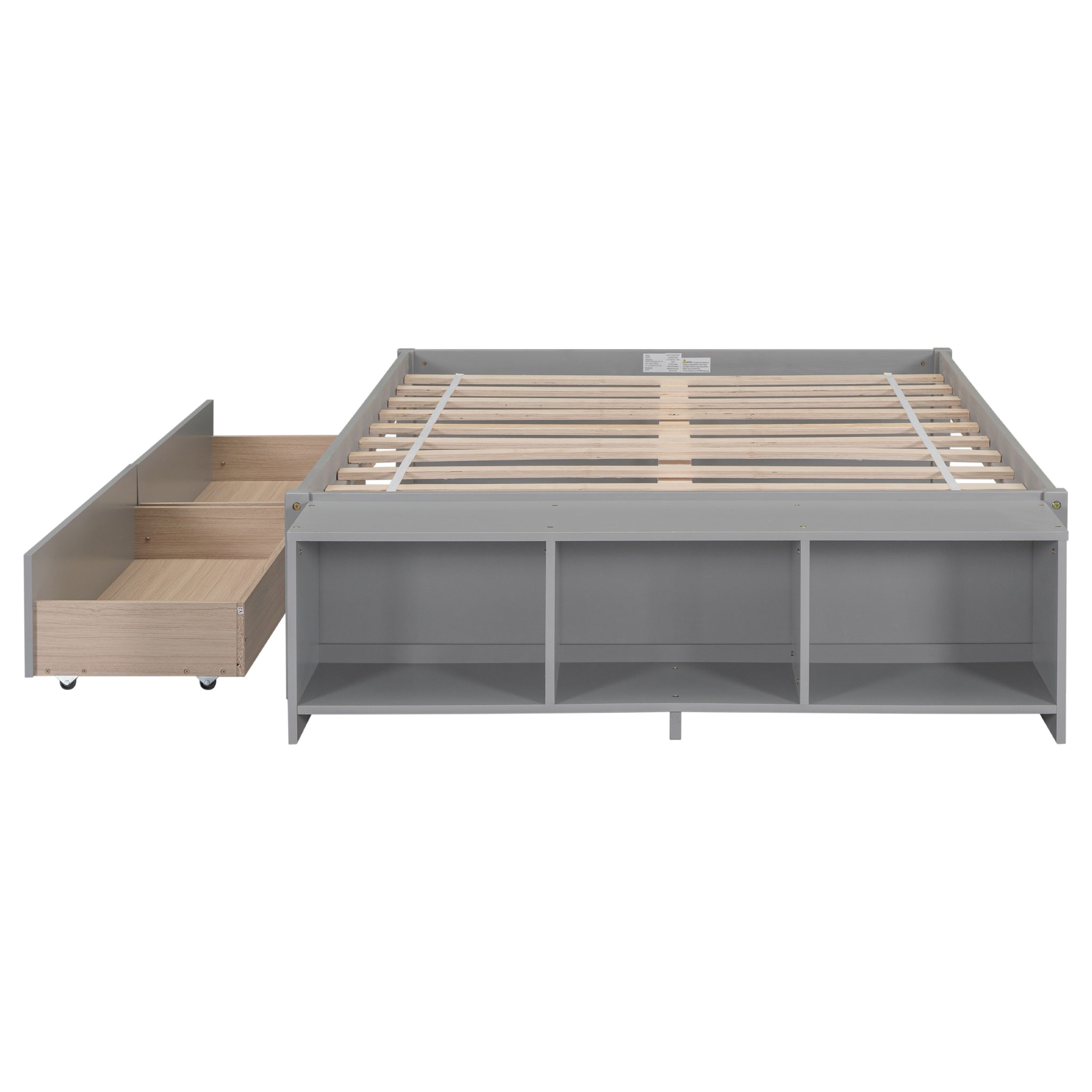 Full Size Bed with Storage Case, 2 Storage drawers full-grey-wood-bedroom-american design-pine-pine