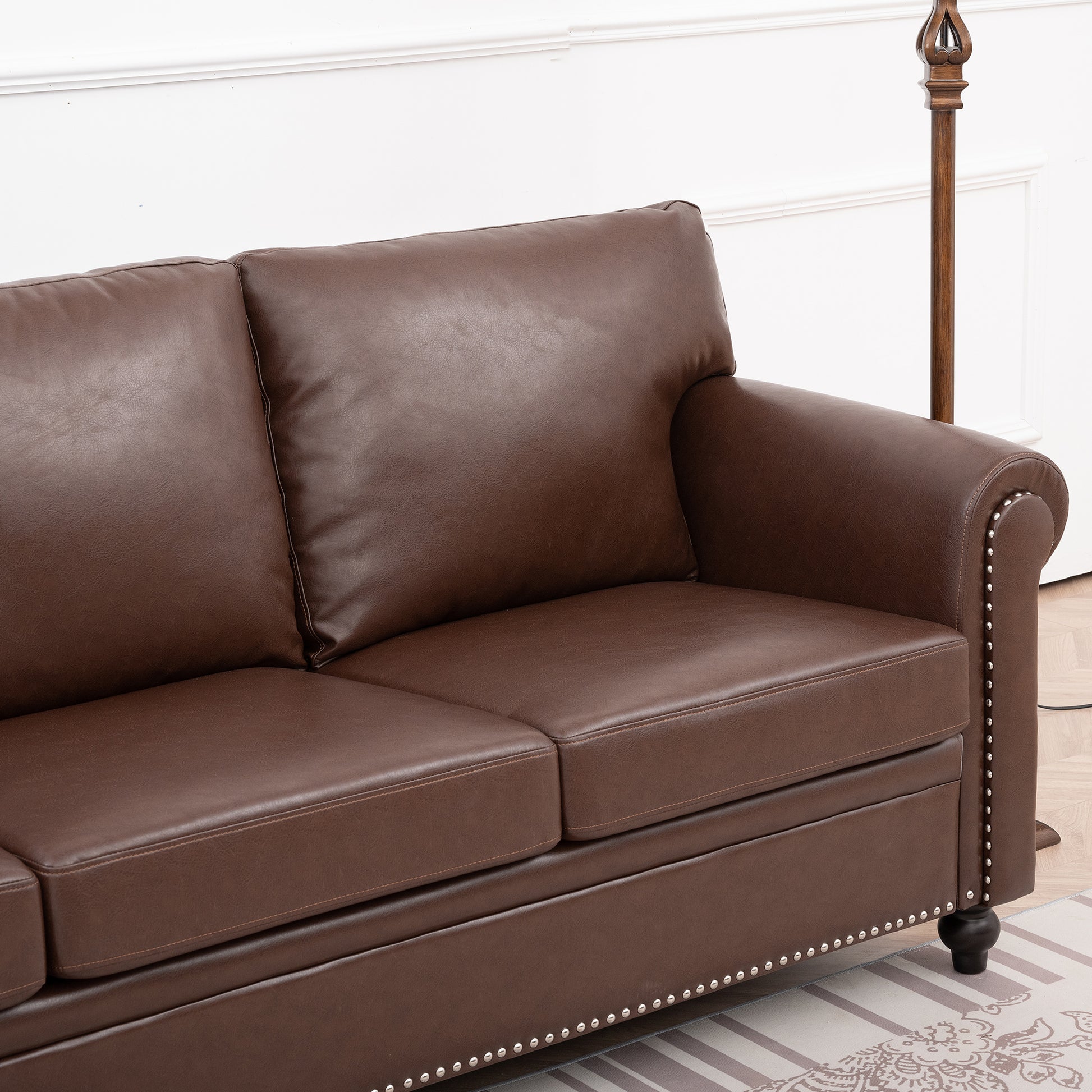 3 Seater Sofa. Brown Pu Foam Fabric
