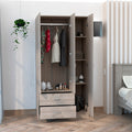 Austral 3 Door Armoire With Two Drawers, Shelves, And Hanging Rod Light Gray Light Gray Particle Board