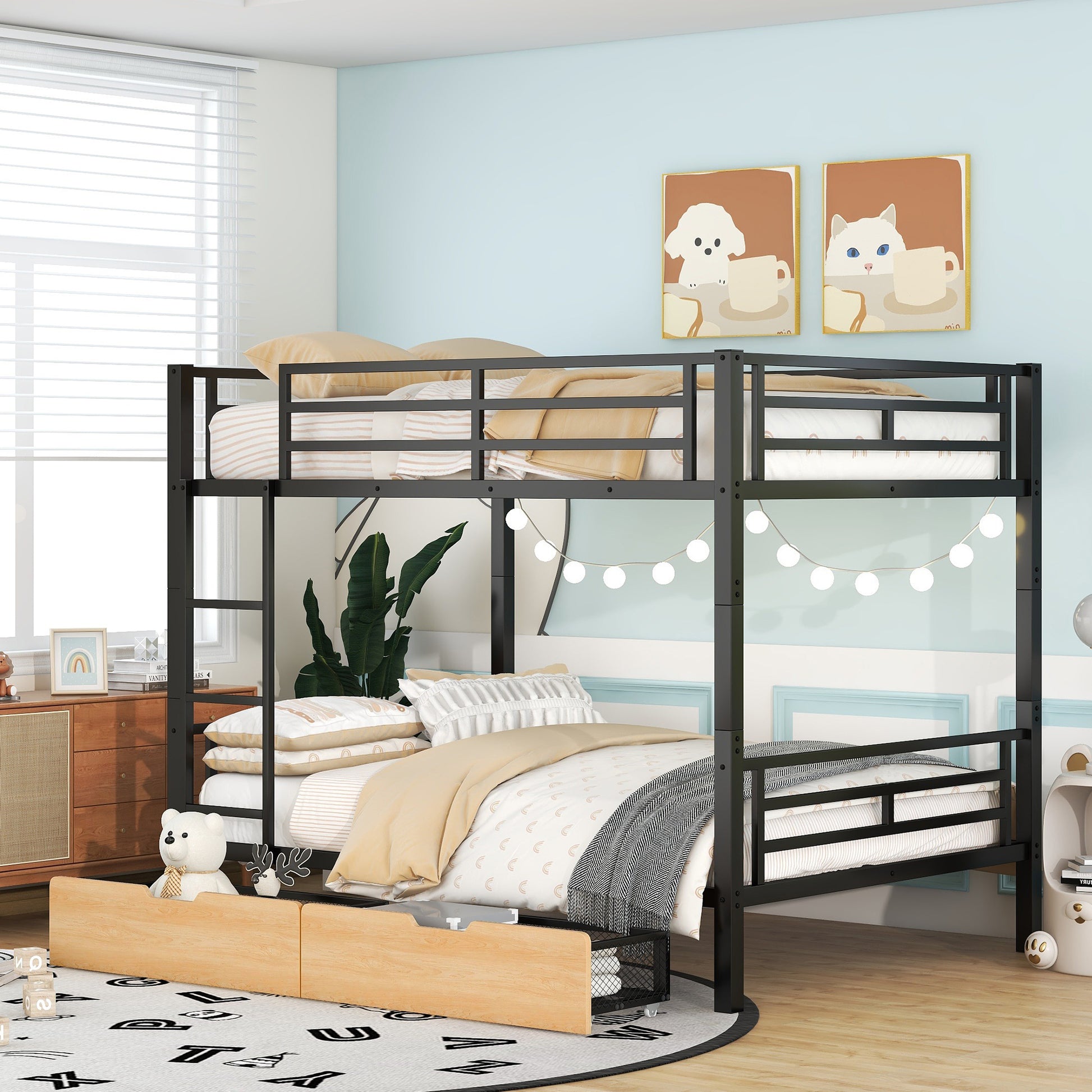 Metal Full Size Convertible Bunk Bed With 2 Drawers, Black Box Spring Not Required Full Black Metal Bedroom Bed Frame Metal & Wood