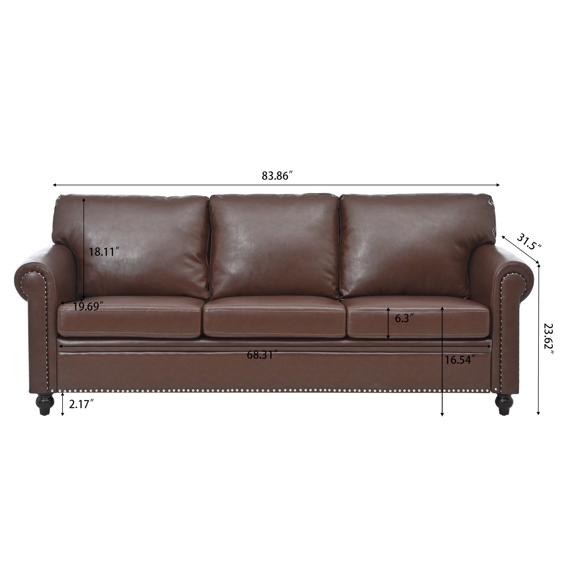 3 Seater Sofa. Brown Pu Foam Fabric