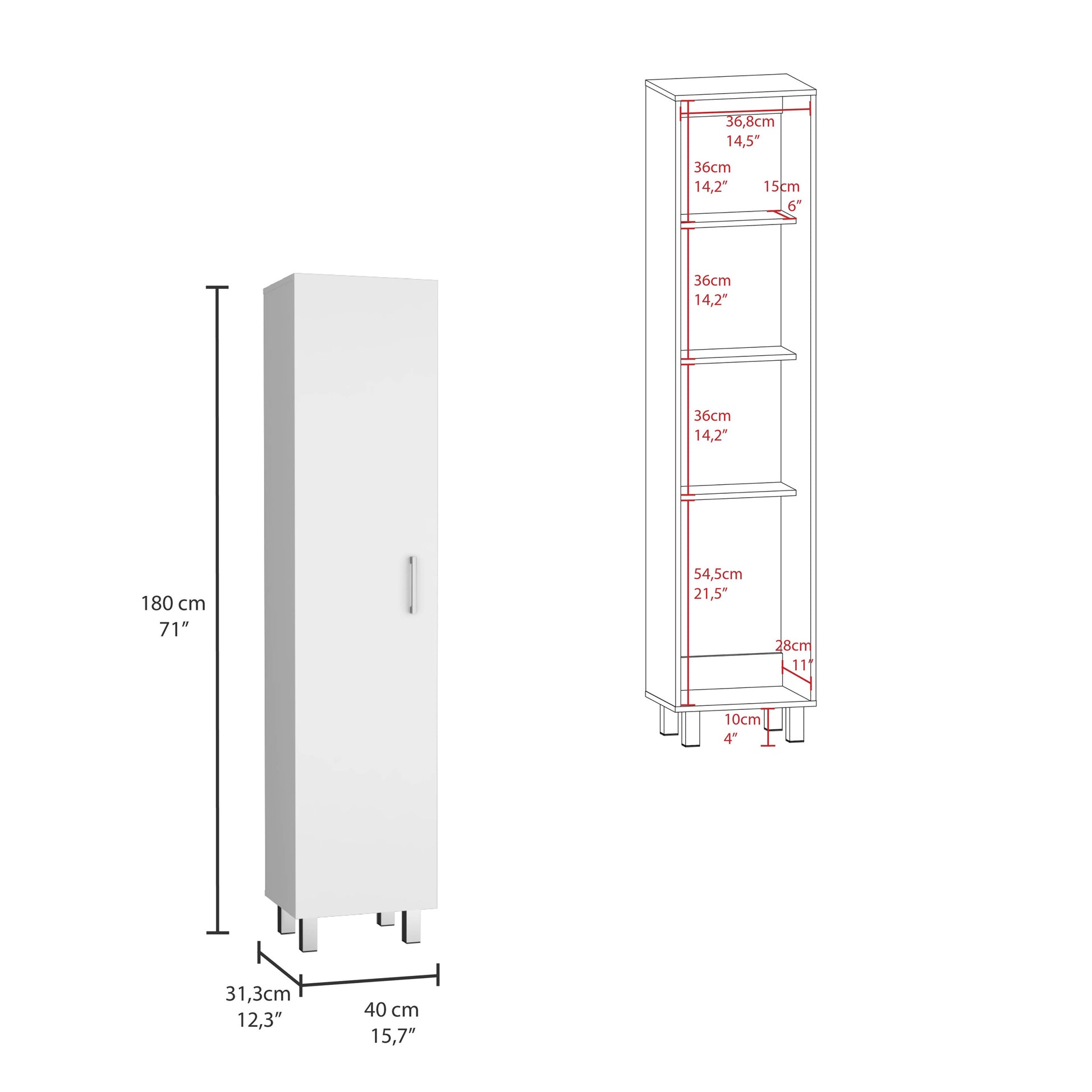 Vintro Storage Cabinet, Broom Hangers, Metal Handle White Vertical Natural White White Dining Room Modern Particle Board Particle Board