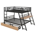 Full Size Metal Bunk Bed With Built In Desk, Light And 2 Drawers, Black Box Spring Not Required Full Black Metal Bedroom Bunk Metal & Wood