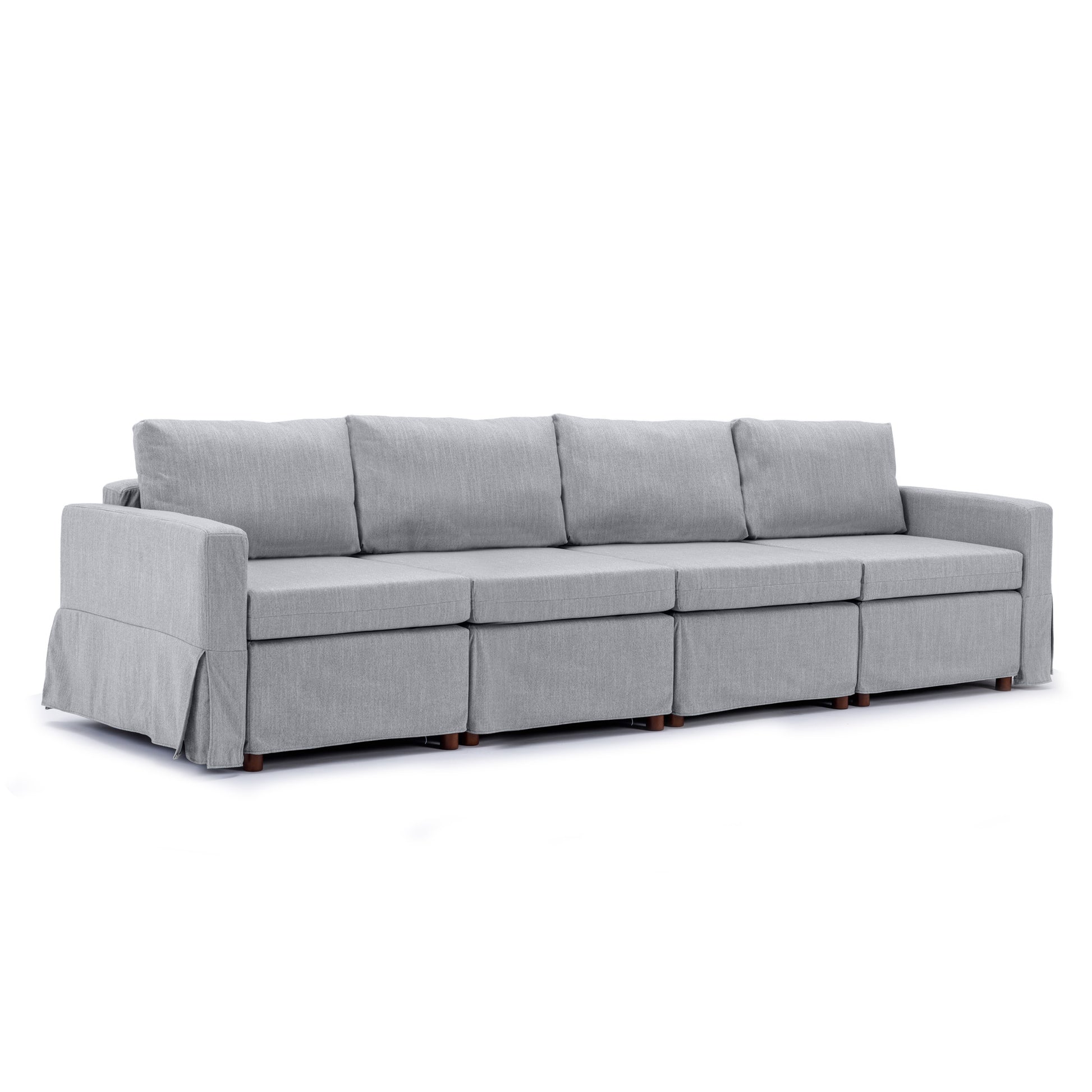 4 Seat Module Sectional Sofa Couch With 1 Ottoman,Seat Cushion And Back Cushion Removable And Washable,Light Grey Light Grey Wood Primary Living Space Soft Modern Rubberwood Foam Linen 4 Seat