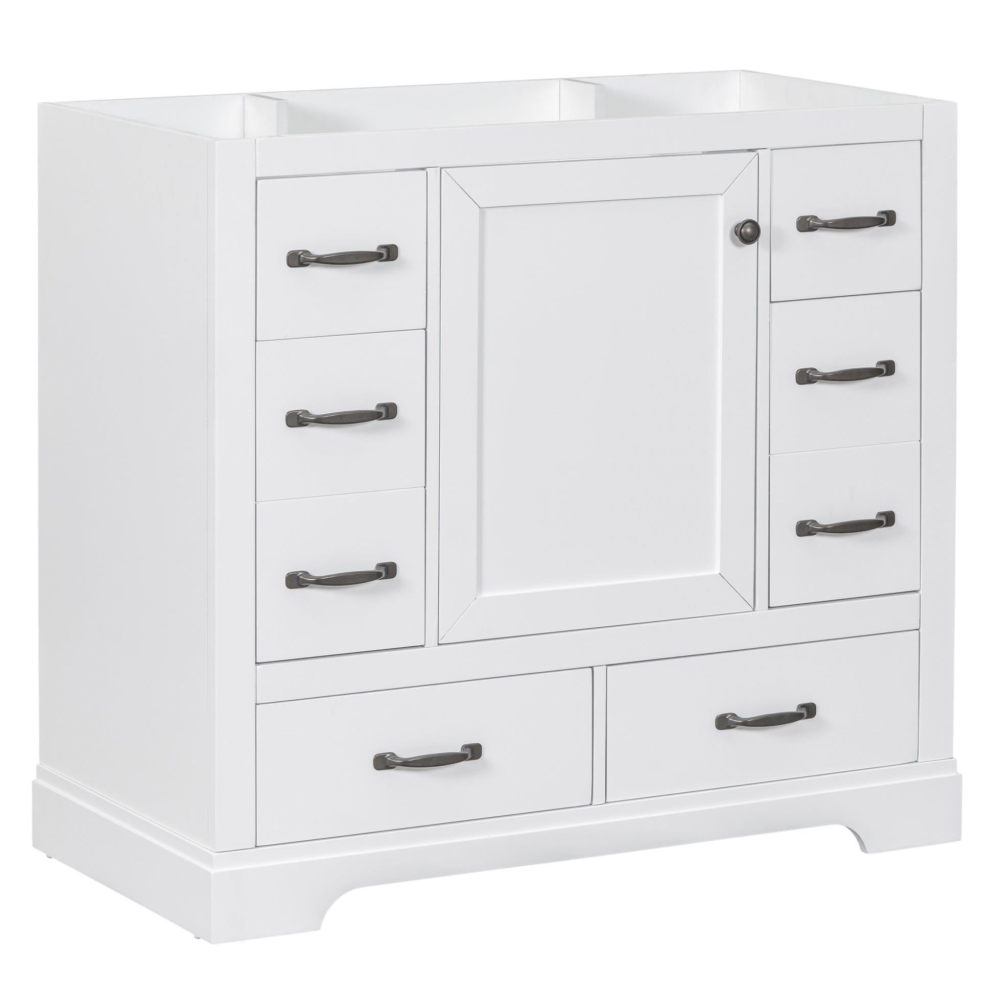 36" Bathroom Vanity Without Sink, Cabinet Base Only, Six Drawers, Multi Functional Drawer Divider, Adjustable Shelf, White White Solid Wood Mdf