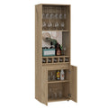 Prana Bar Cabinet, Two Shelves, Five Built In Wine Rack, Double Door Light Oak Light Oak Particle Board Particle Board